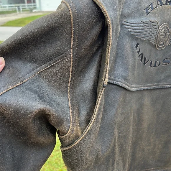 Harley-Davidson Vintage Distressed Brown with Black trim Leather Bomber Jacket - Picture 16 of 16